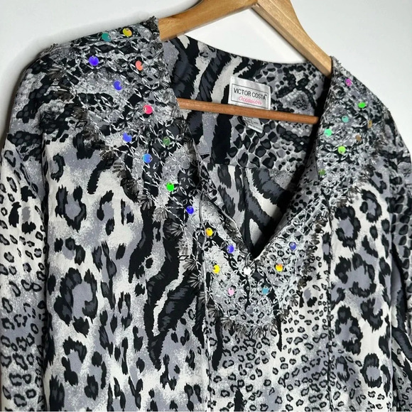 Victor Costa Silk Embellished Animal Print Blouse Size 3X - Picture 3 of 9